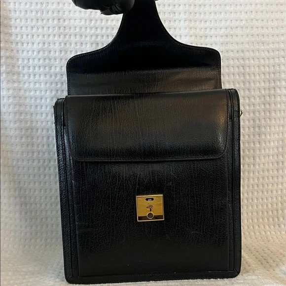 Bally Black Leather Briefcase with Gold Accents - Picture 12 of 16